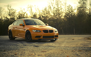 orange BMW coupe, car, BMW