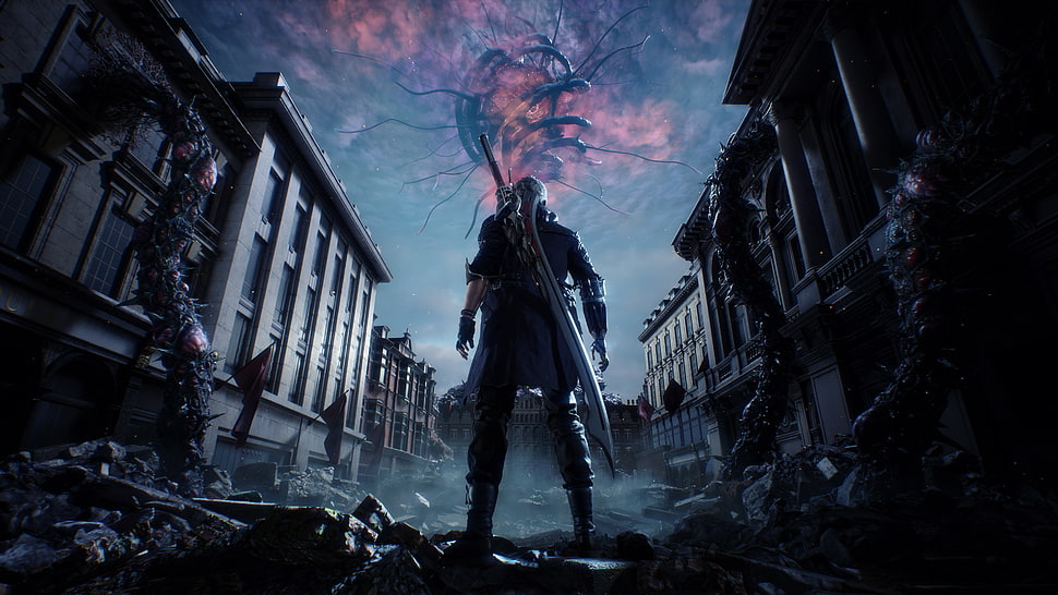 black and white mountain bike, video games, Devil May Cry 5, Devil May Cry HD wallpaper