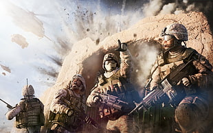 four Soldier character video game digital wallpaper