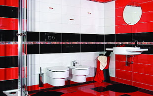 white and red bathroom set HD wallpaper