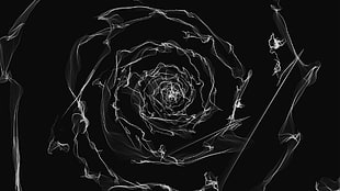black and white abstract painting, digital art, minimalism, smoke, spiral