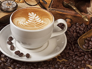 white ceramic cup with saucer cappuccino HD wallpaper