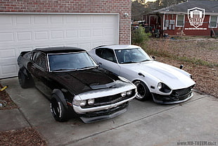 two black and white coupe, car, Nissan