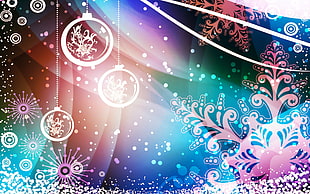 pink and blue floral textile, Christmas, New Year, vector art, snowflakes