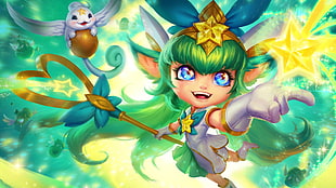 white and green anime character wallpaper, Summoner's Rift, Lulu (League of Legends), Star Guardian