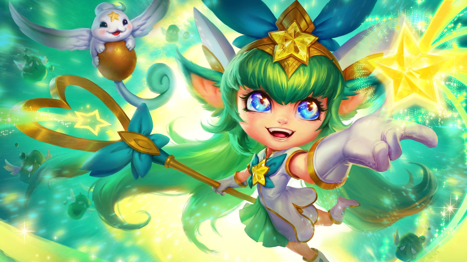 white and green anime character wallpaper, Summoner's Rift, Lulu (League of Legends), Star Guardian