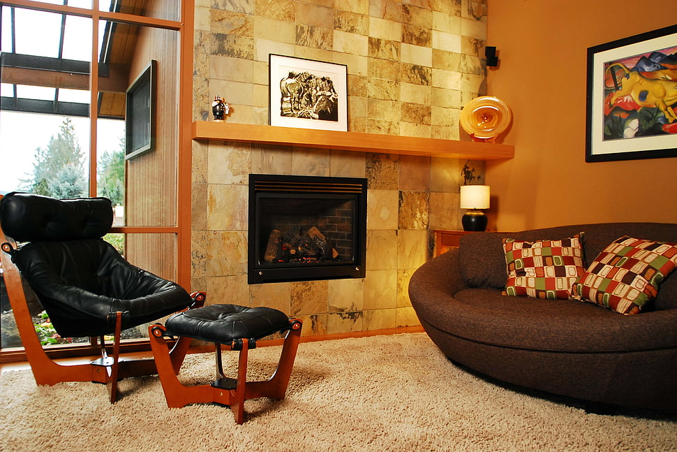 two brown cushion pillows on brown couch HD wallpaper
