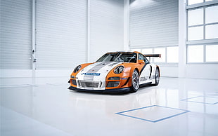 white and orange Porsche 911, car, Porsche, Porsche 911 GT3 HD wallpaper