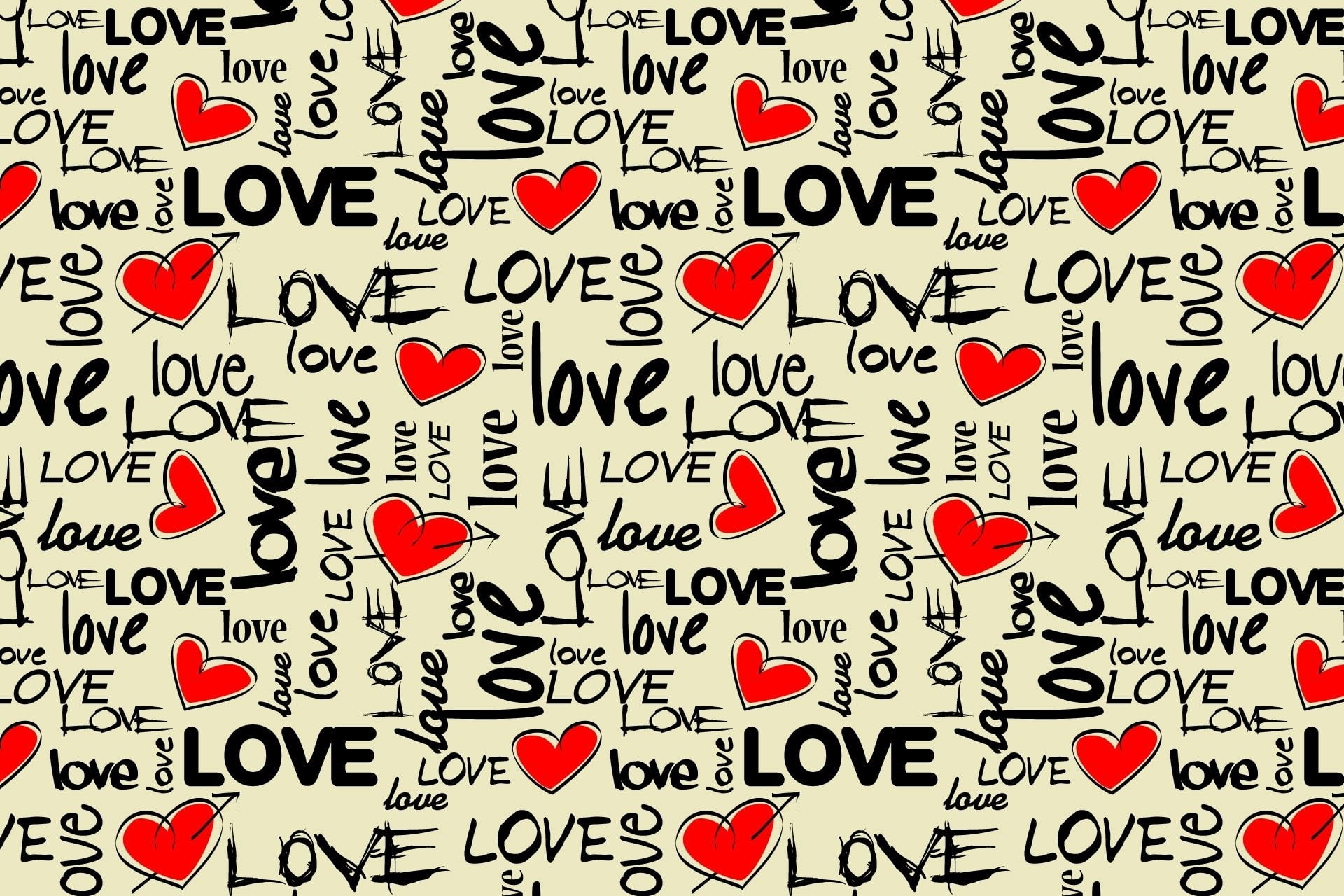 Love text with heart illustration