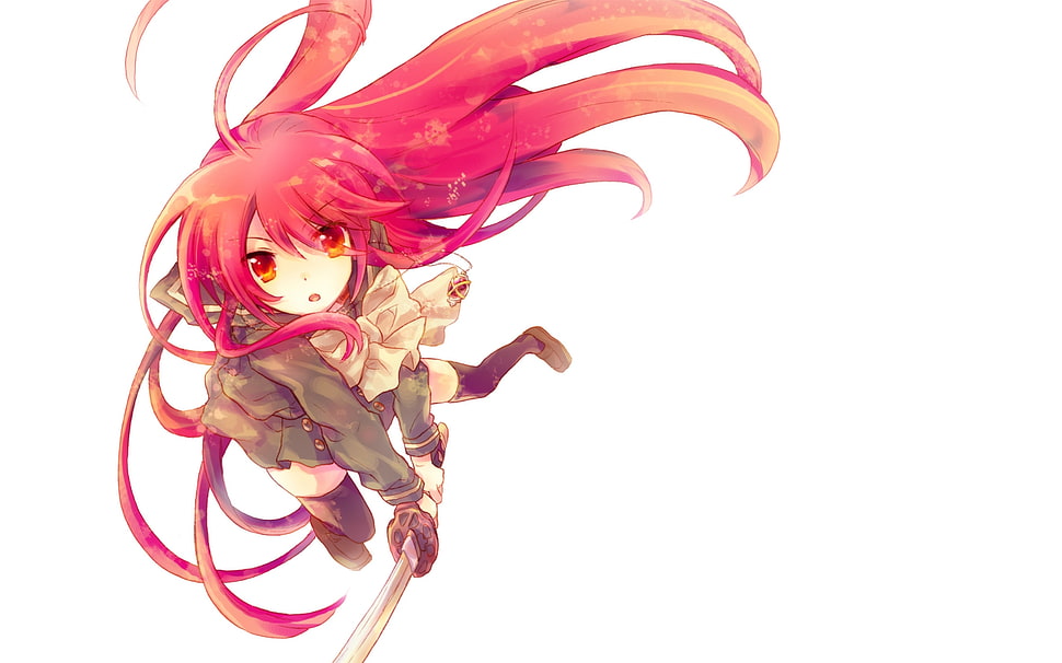 woman red haired anime HD wallpaper