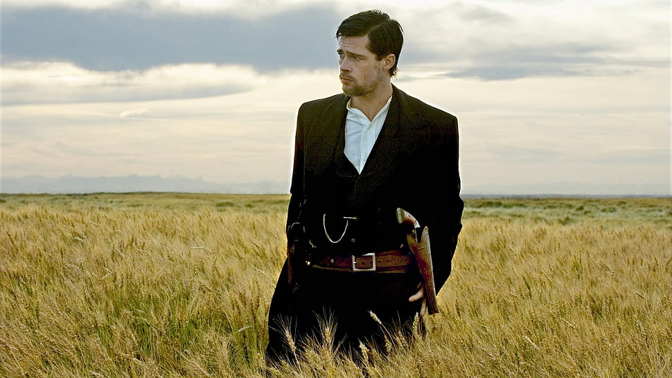 men's black suit, The Assassination of Jesse James by the Coward Robert Ford, Brad Pitt, movies, western HD wallpaper