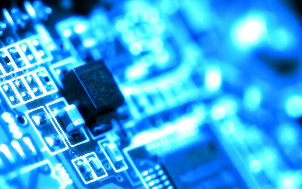 black and beige circuitboard, technology, microchip, blue, circuit boards HD wallpaper