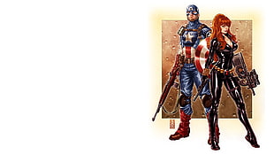 Captain America and Black Widow, fantasy art, Captain America, Black Widow, latex