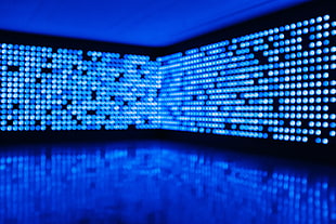 LED wall, Dots, Glare, Blue HD wallpaper
