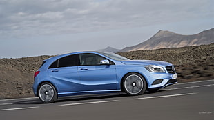 blue sedan, Mercedes  A-Class, car, blue cars HD wallpaper