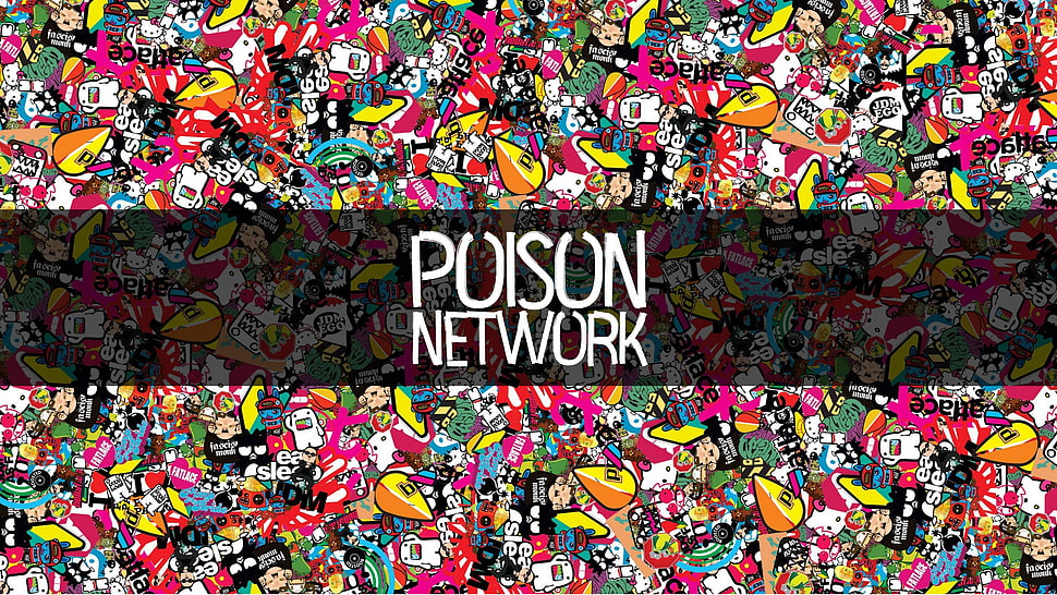multicolored background with poison network text overlay, artwork, typography HD wallpaper