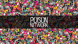 multicolored background with poison network text overlay, artwork, typography