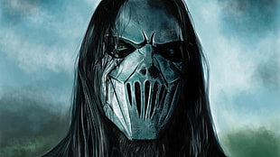 person with gray mask illustration