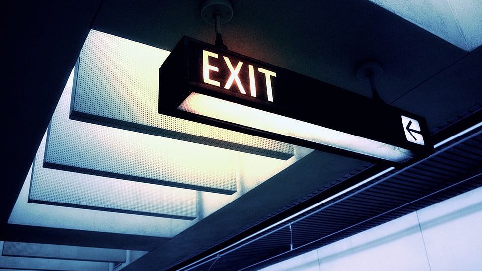 black and white wooden bed frame, exit, sign HD wallpaper