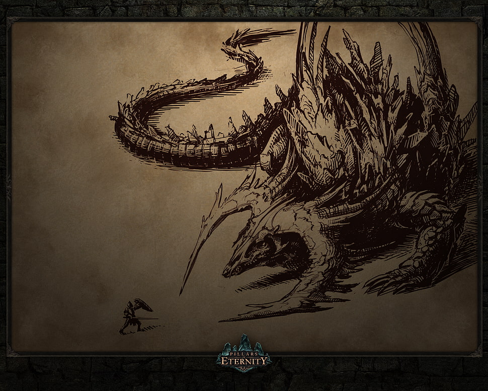 black dragon and man game sketch, Pillars of Eternity, RPG HD wallpaper