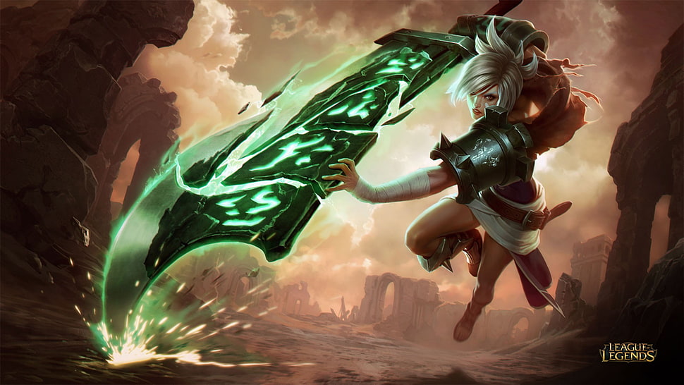 League of Legends character holding green sword, League of Legends, Riven HD wallpaper
