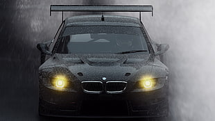 black Mercedes-Benz car, car, rain, BMW, vehicle