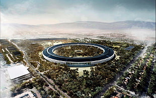 round white stadium, computer, Silicon Valley, modern, spaceship