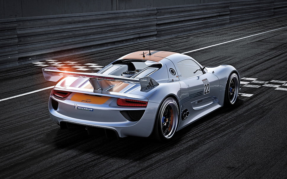 silver sports car illustration, Porsche 918 Spyder, prototypes, vehicle, car HD wallpaper