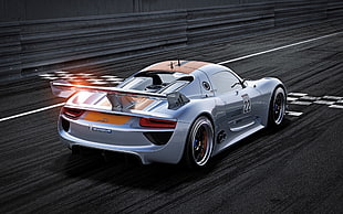 silver sports car illustration, Porsche 918 Spyder, prototypes, vehicle, car
