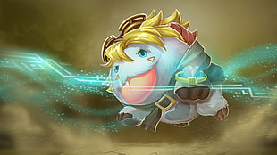 yellow-haired gray monster showing tongue illustration, League of Legends, Poro, Ezreal