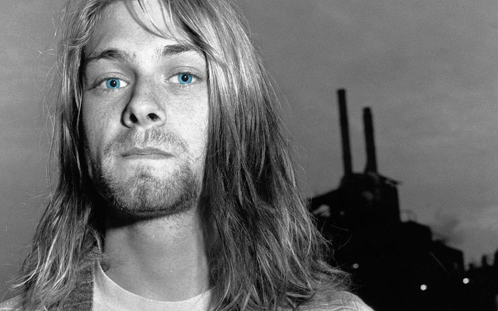 Kurt Cobain, Kurt Cobain, musician, blue eyes, selective coloring HD wallpaper