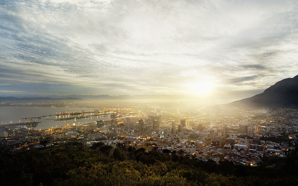 aerial view of city buildings HD wallpaper