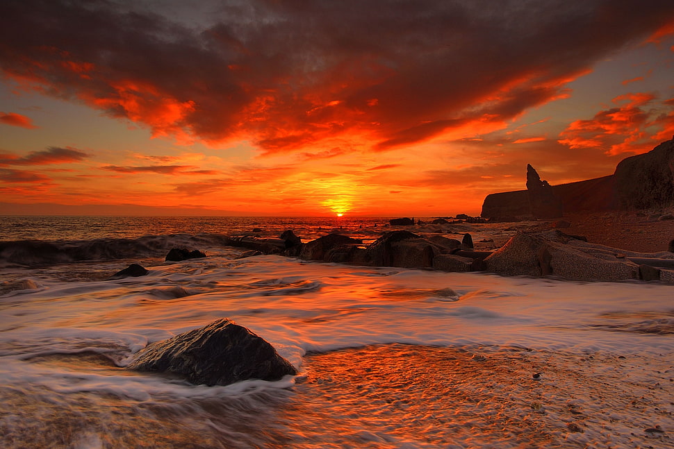 sundown photography of ocean HD wallpaper