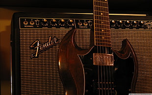 black and gray Fender guitar amplifier and SG guitar, guitar, Fender, amplifiers, Gibson SG HD wallpaper