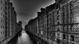 gray buildings, monochrome, building, Hamburg HD wallpaper