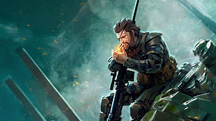 man in blue armored suit holding rifle illustration, Metal Gear Solid V: The Phantom Pain, Metal Gear, Metal Gear Solid 