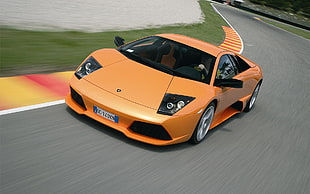 orange Lamborghini Murcielago sports coupe, car, orange cars, motion blur
