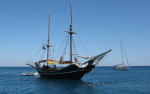 black sail boat, nature, boat, Mediterranean, sea