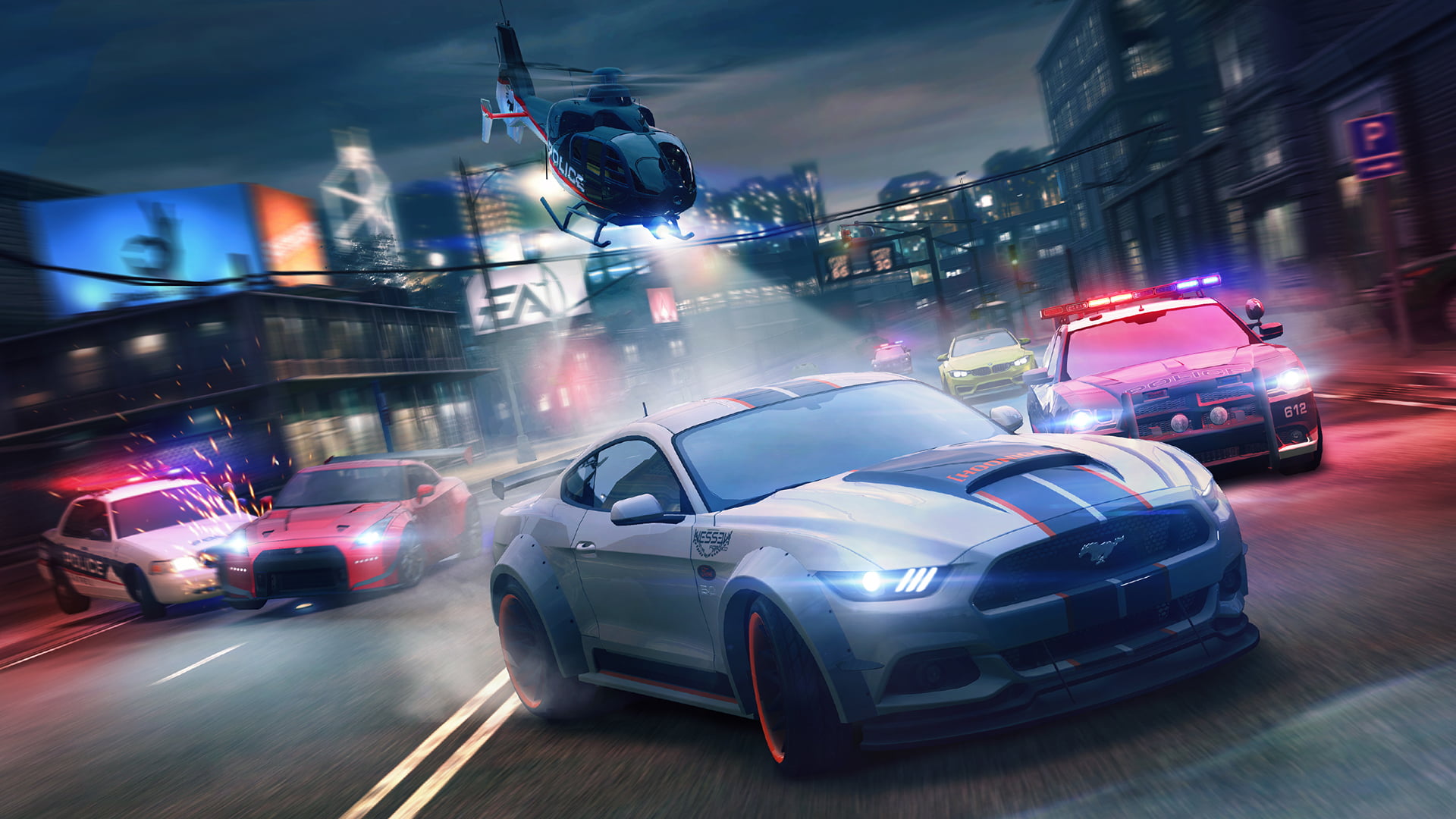 Ford Shelby coupe illustration, Need for Speed: No Limits, video games, night, city
