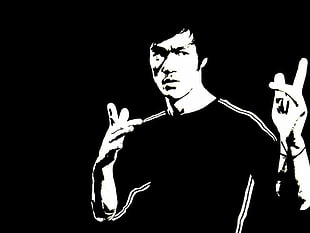 Bruce Lee illustration, Bruce Lee, monochrome HD wallpaper