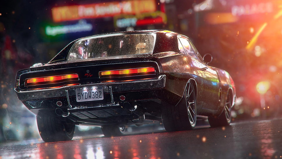 black coupe, artwork, drawing, digital art, car HD wallpaper