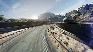 gray asphalt road, Fast Racing Neo, Shin'en Multimedia, video games, desert