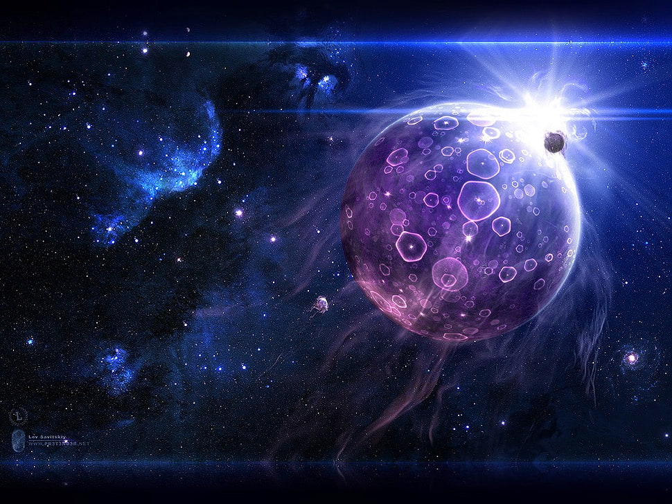 purple planet illustration, space, planet, space art, jellyfish HD wallpaper