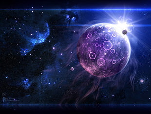 purple planet illustration, space, planet, space art, jellyfish