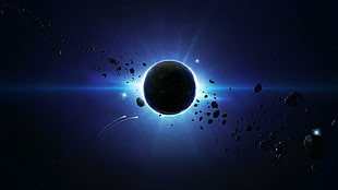 eclipse and asteroids, solar eclipse, planet, space, asteroid HD wallpaper