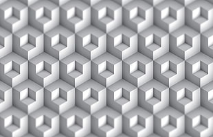 white and gray chevron textile, abstract, cube