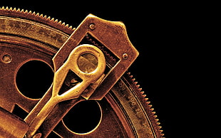 brass-colored key, photography, macro, machine, vintage
