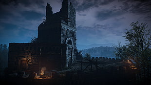 stone castle, The Witcher 3: Wild Hunt, video games, fantasy art, night