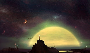 silhouette of rock formation during night time