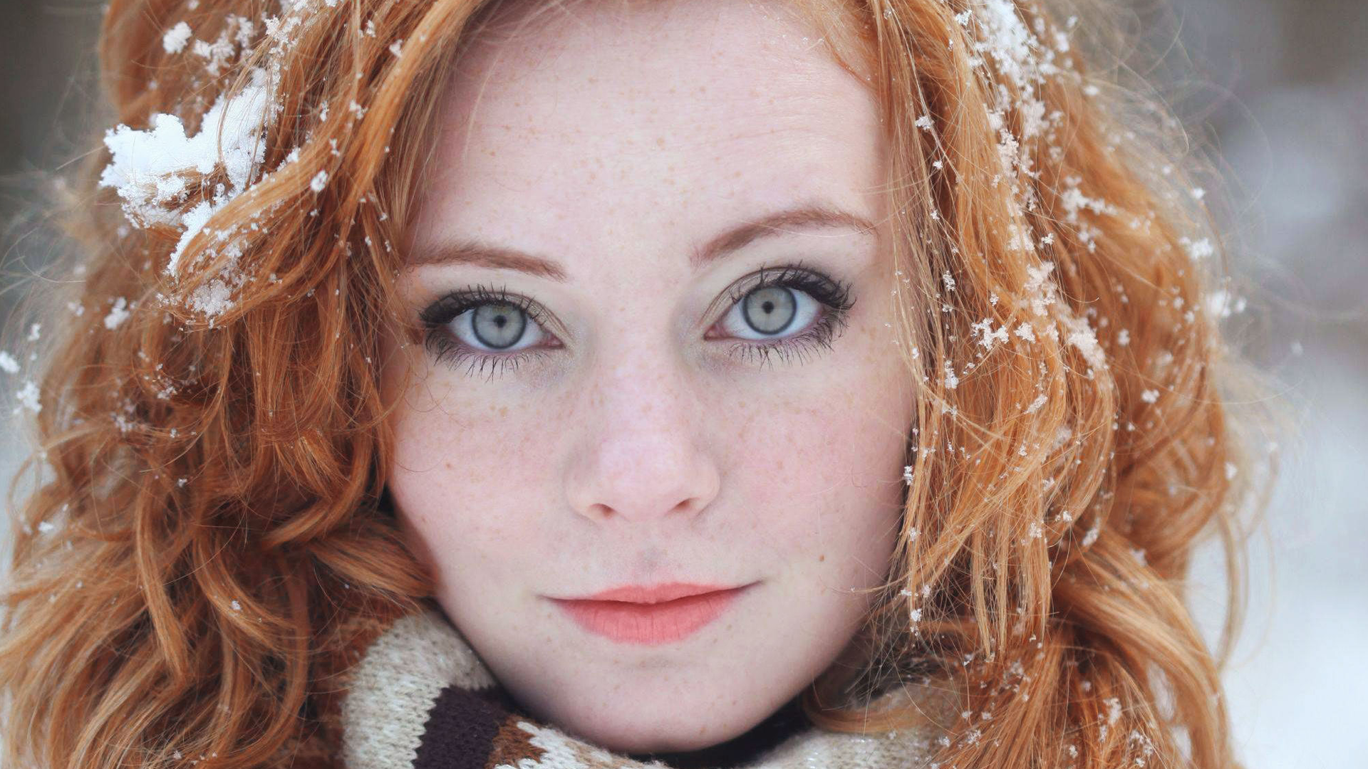 ginger haired woman with scarf HD wallpaper.